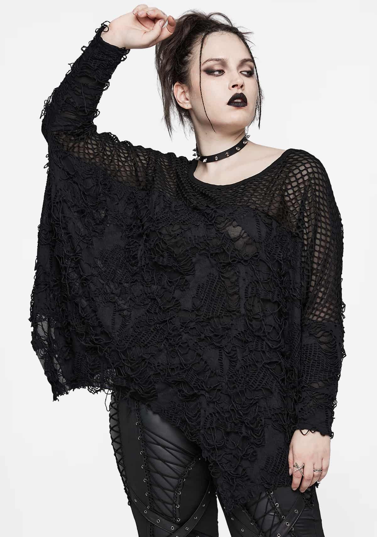 Goth Plus Size Ragged Mesh T-Shirt