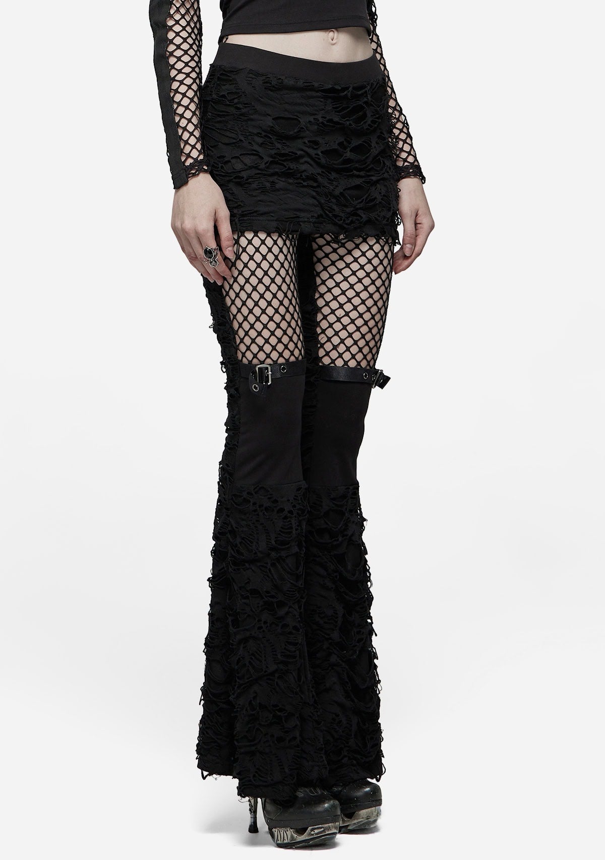Goth Flare Mesh Accent Trousers