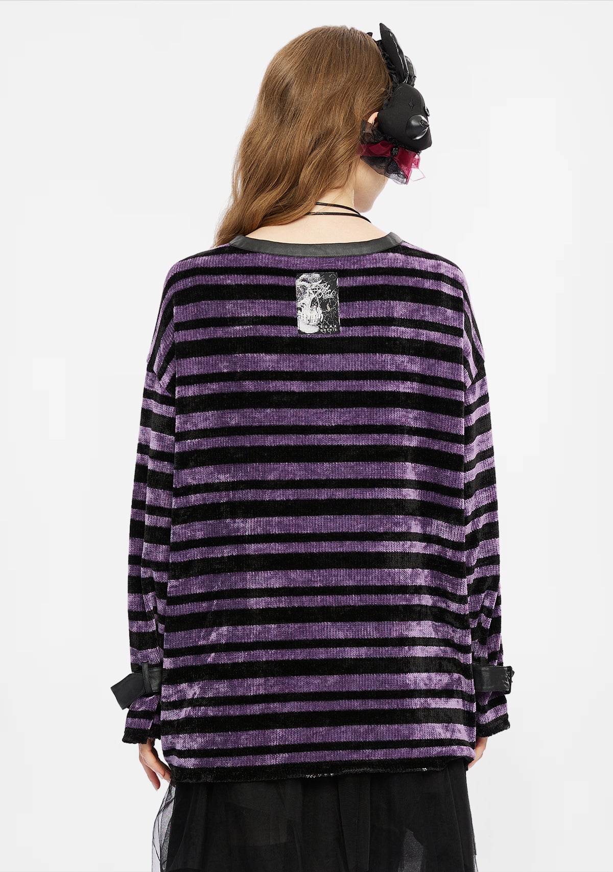 Gothic Lace-up Detail Striped Loose Sweater