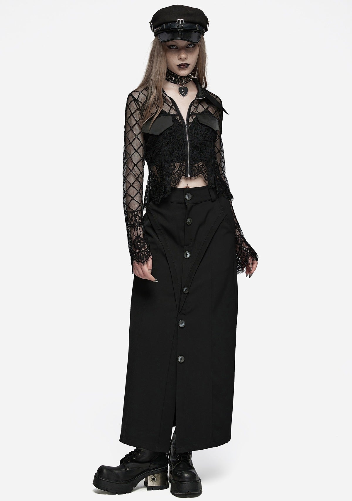 Punk Stand Collar Flared Sleeves Lace Cardigan