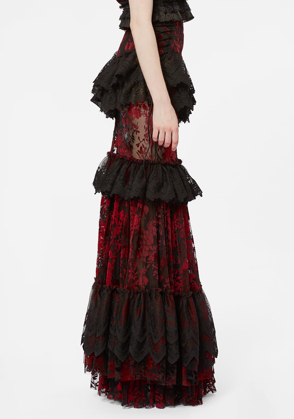 Gothic Red Flocked Lace Skirt