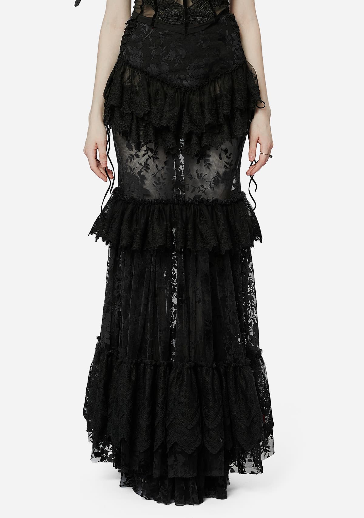 Gothic Black Flocked Lace Skirt