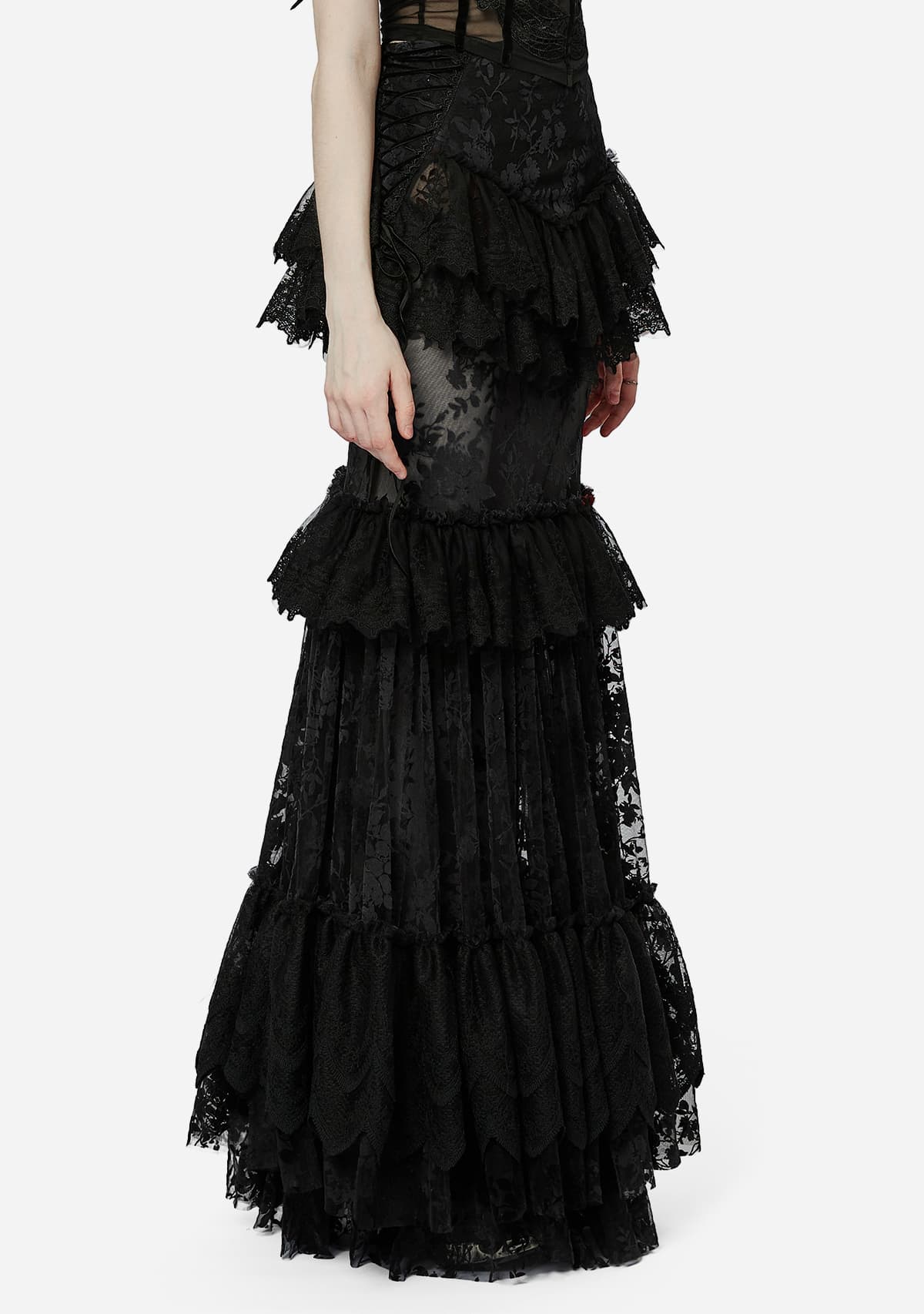 Gothic Black Flocked Lace Skirt