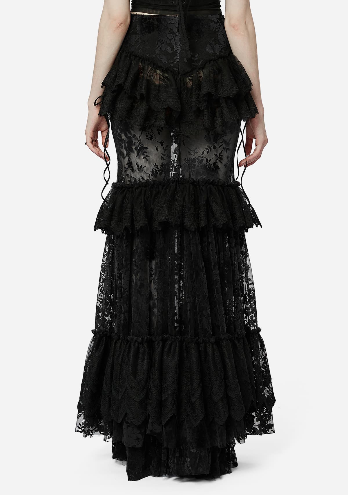 Gothic Black Flocked Lace Skirt