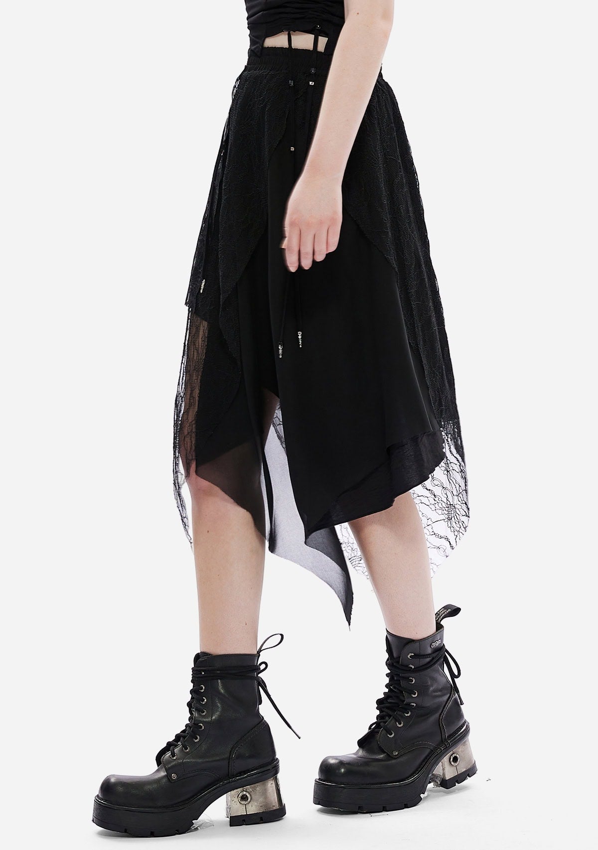 Gothic Layered Lace Asymmetric Skirt