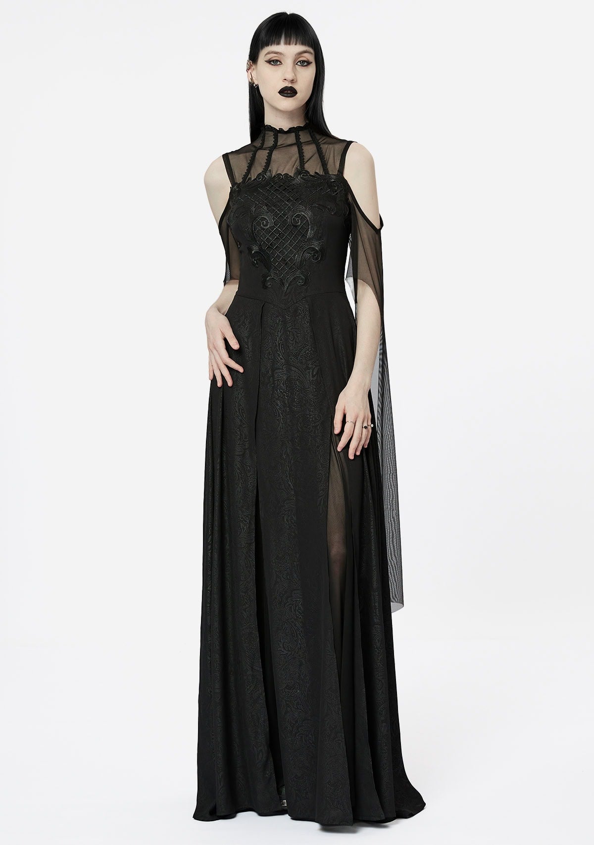 Gothic Elegance Off-Shoulder Maxi Dress