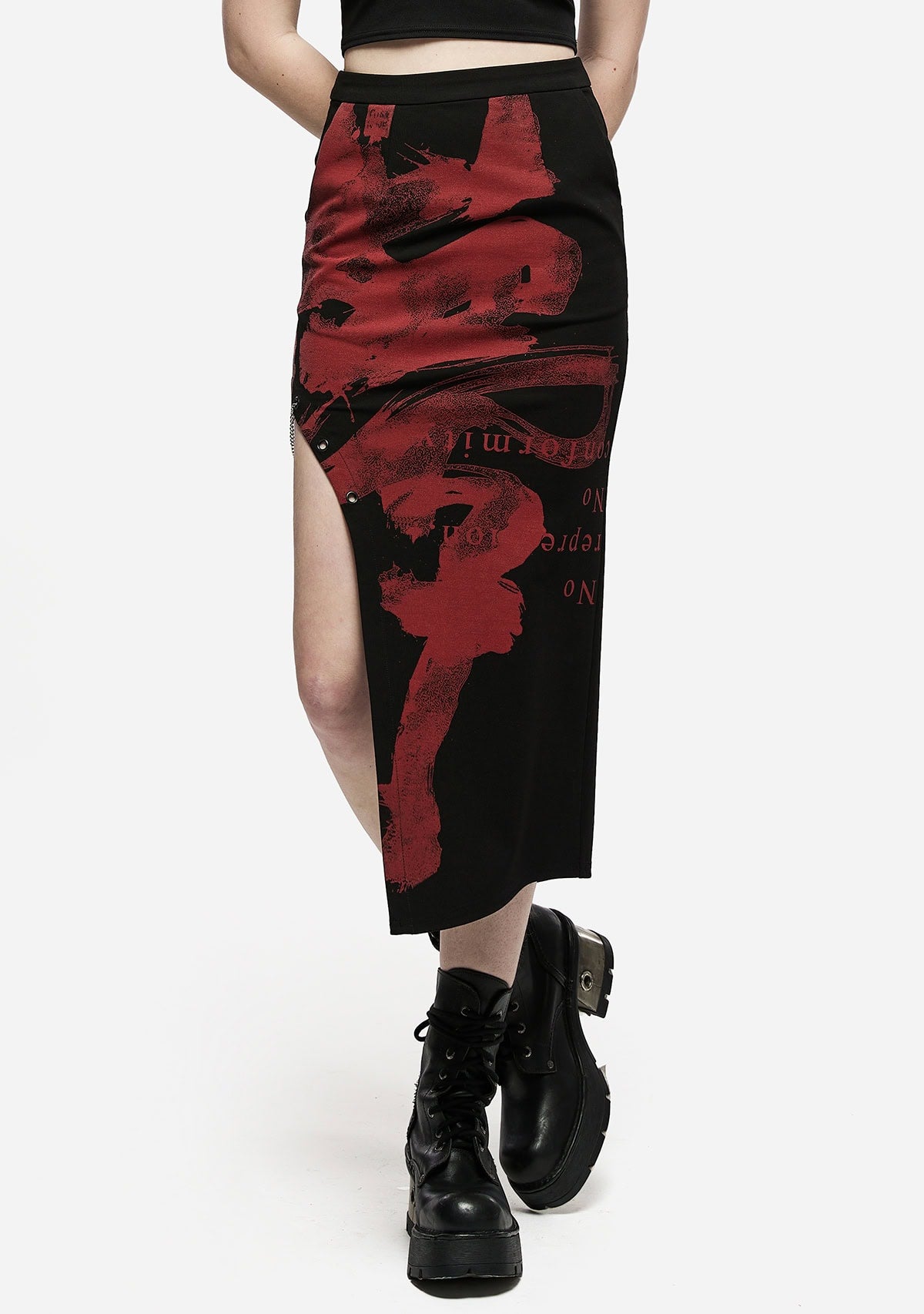 Gothic Punk Asymmetrical Ink Print Skirt