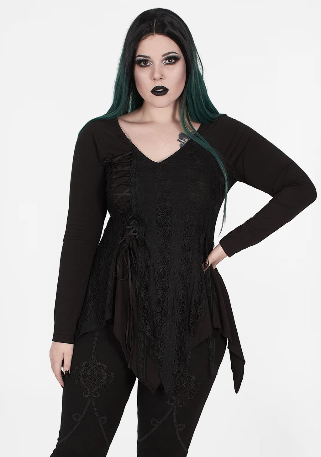 Women's Plus Size Punk Splicing Irregular Hem Cover Up Fishnet Top