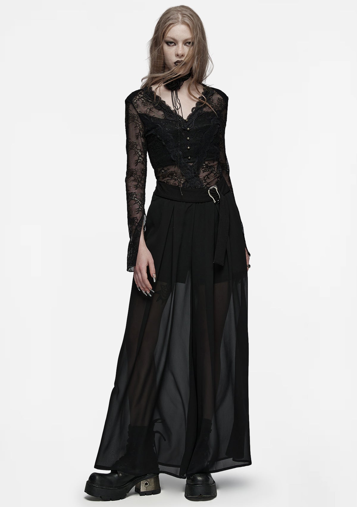 Gothic Elegance Chiffon Pant-Skirt