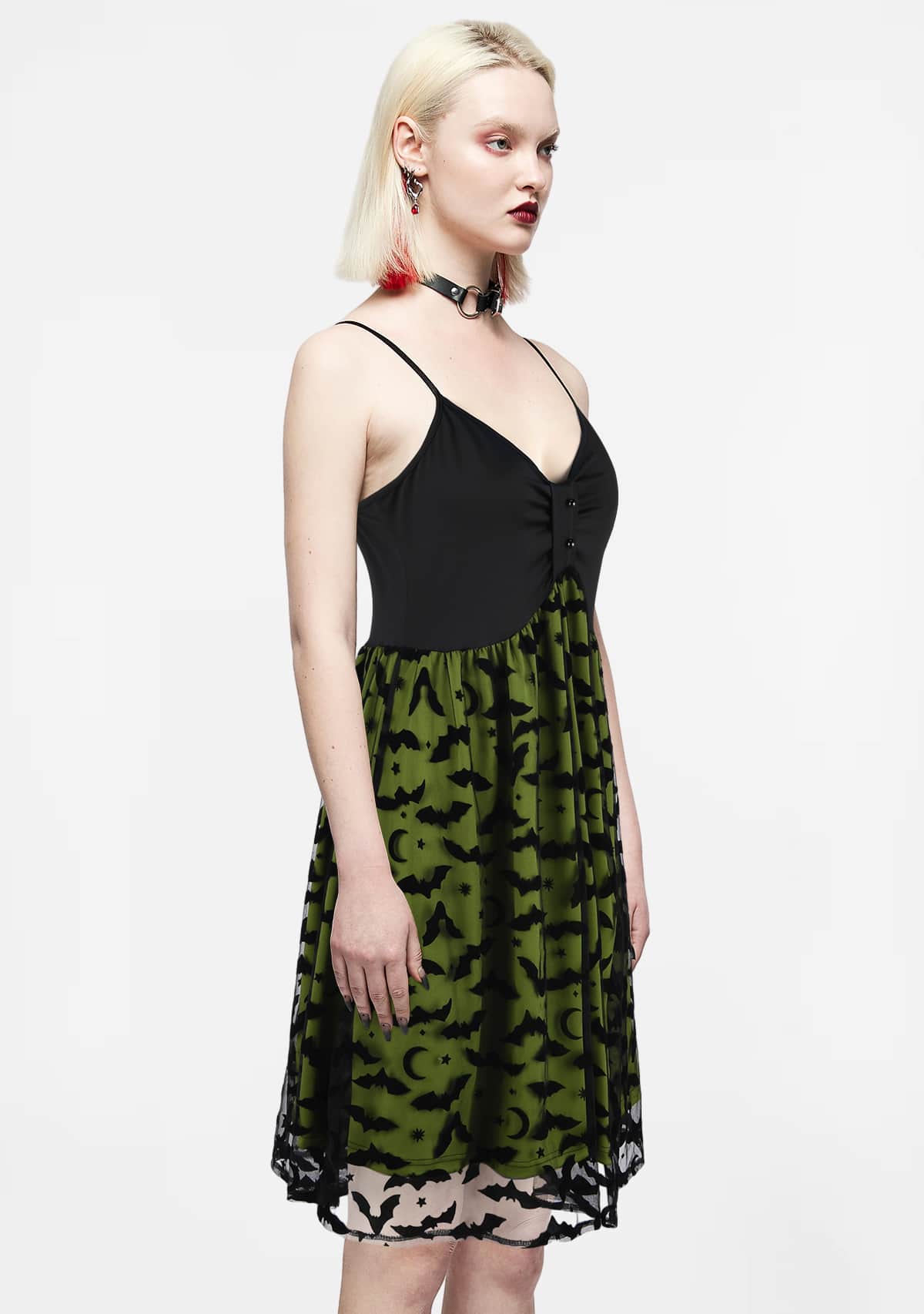 Gothic Enchantment Black and Green Lace Dress