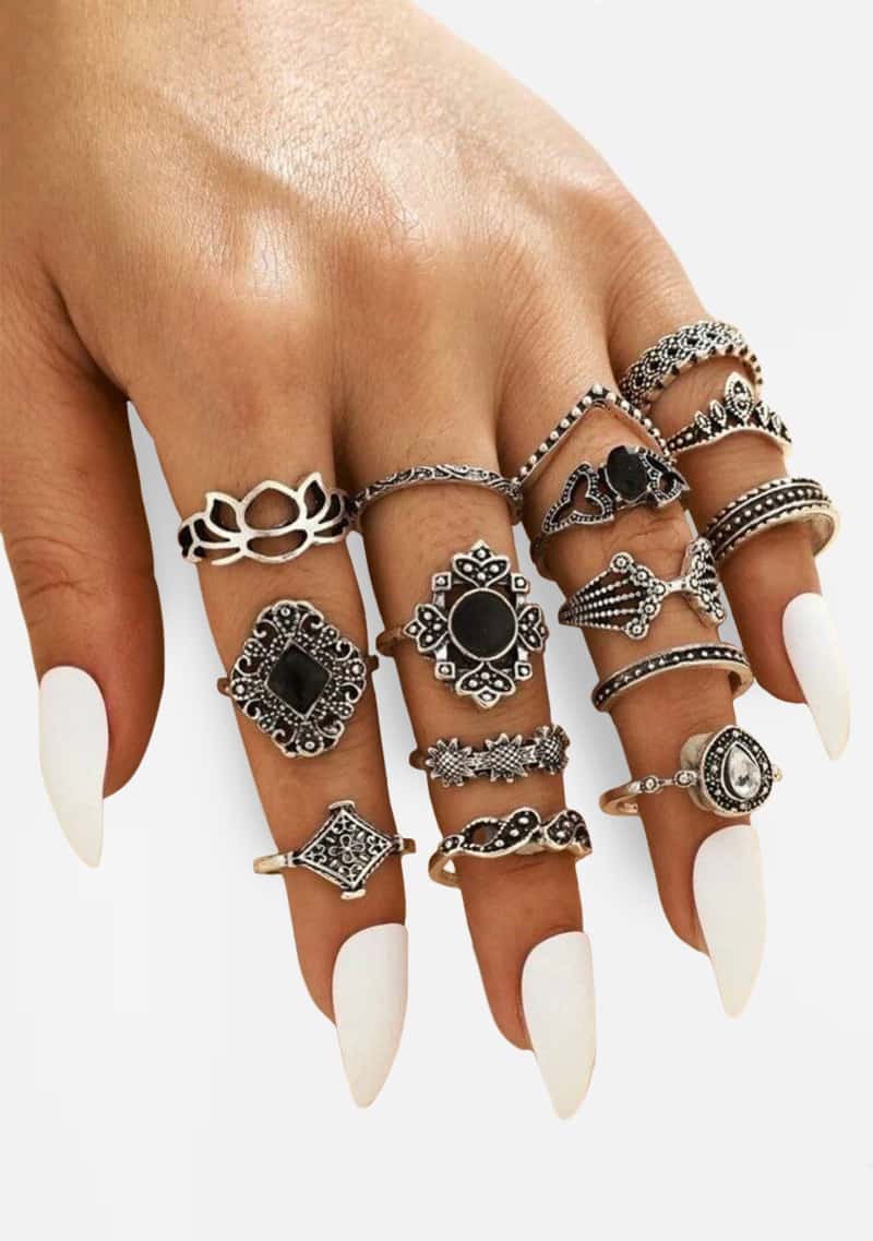 Gothic Antique Silver Ring Set