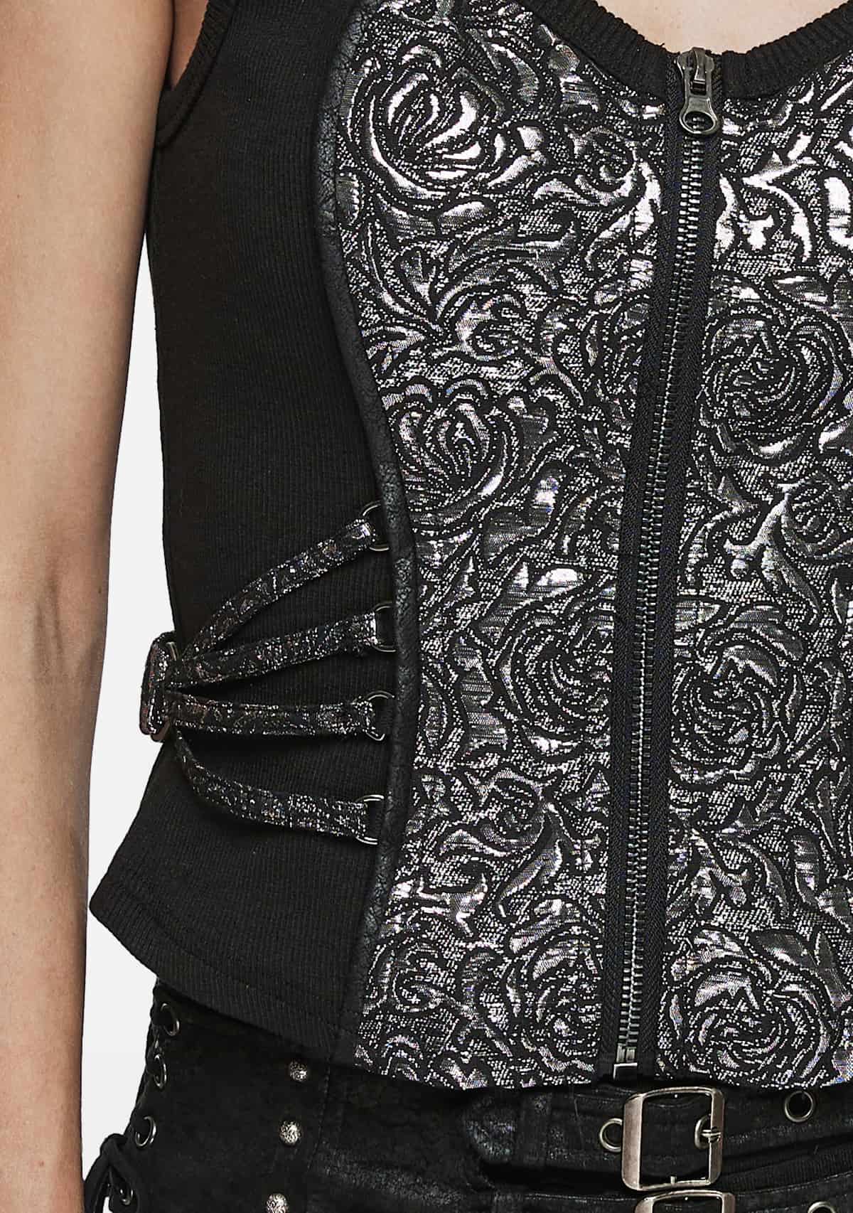 Gothic Floral Printed Buckle Vest